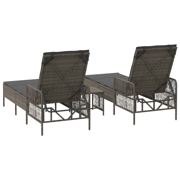 Solstol 3 pcs Grå og Mørkegrå 55 x 200 x 92 cm polyrattan