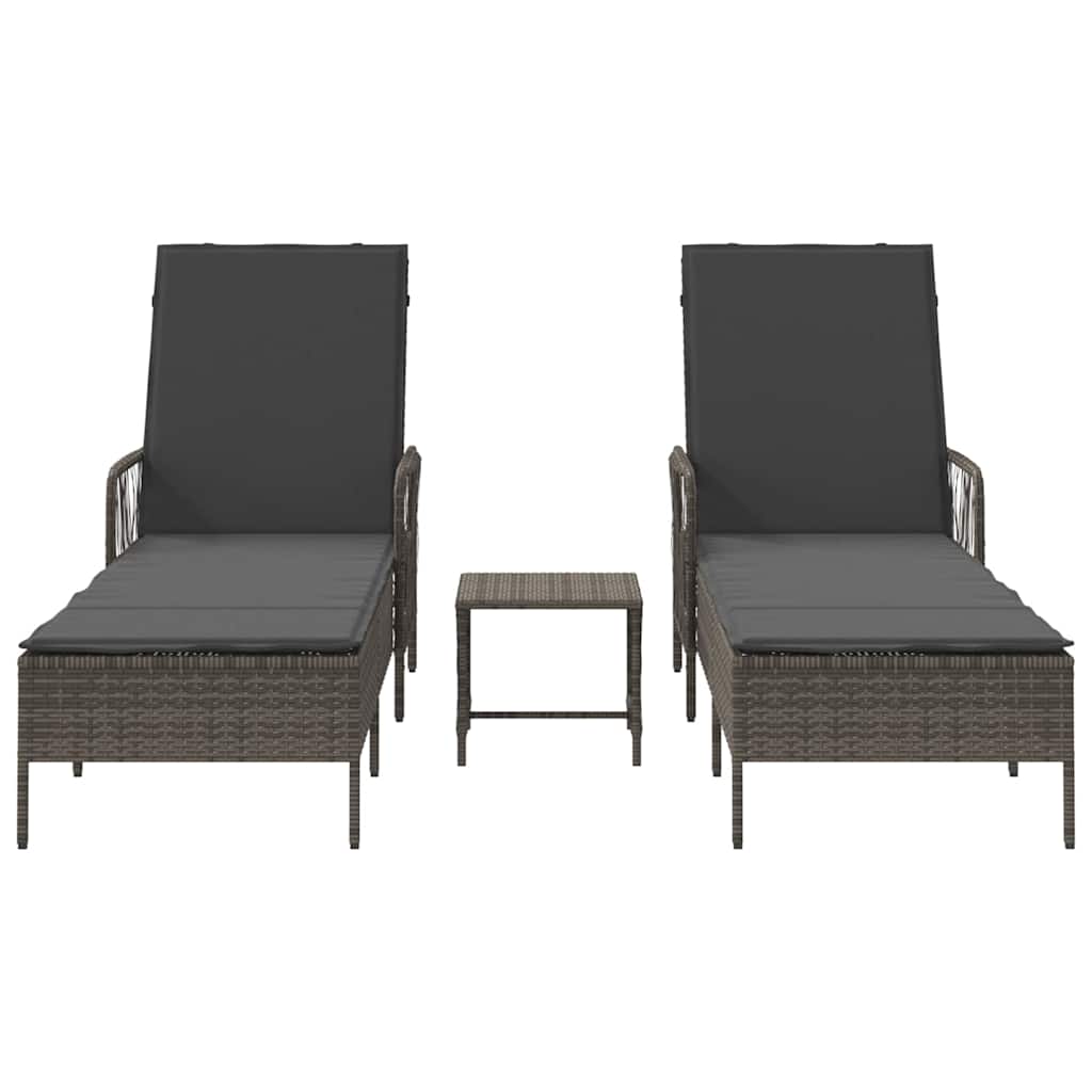 Solstol 3 pcs Grå og Mørkegrå 55 x 200 x 92 cm polyrattan