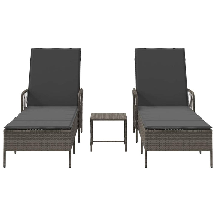 Solstol 3 pcs Grå og Mørkegrå 55 x 200 x 92 cm polyrattan