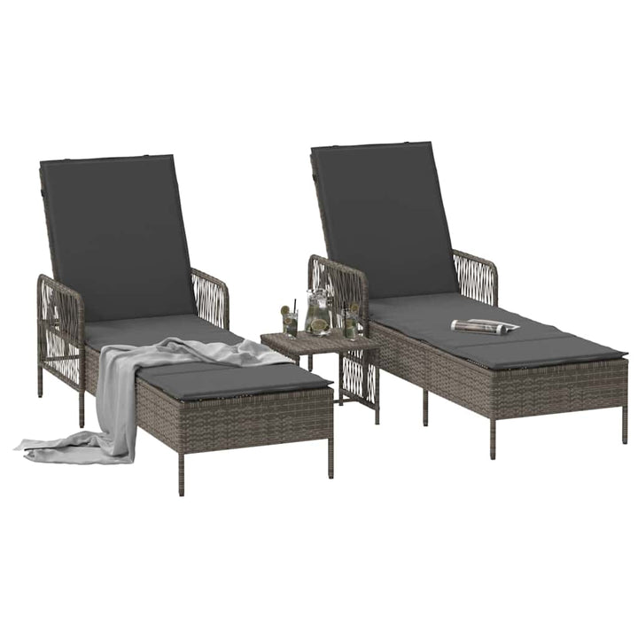 Solstol 3 pcs Grå og Mørkegrå 55 x 200 x 92 cm polyrattan