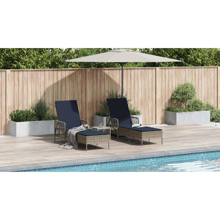 Solstol 3 pcs Grå og Marineblå 200 x 55 x 92 cm polyrattan
