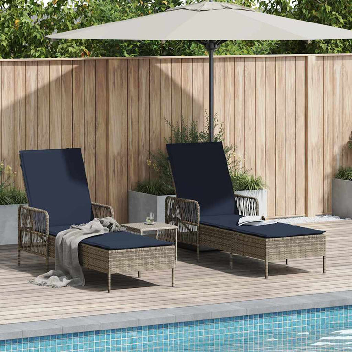 Solstol 3 pcs Grå og Marineblå 200 x 55 x 92 cm polyrattan