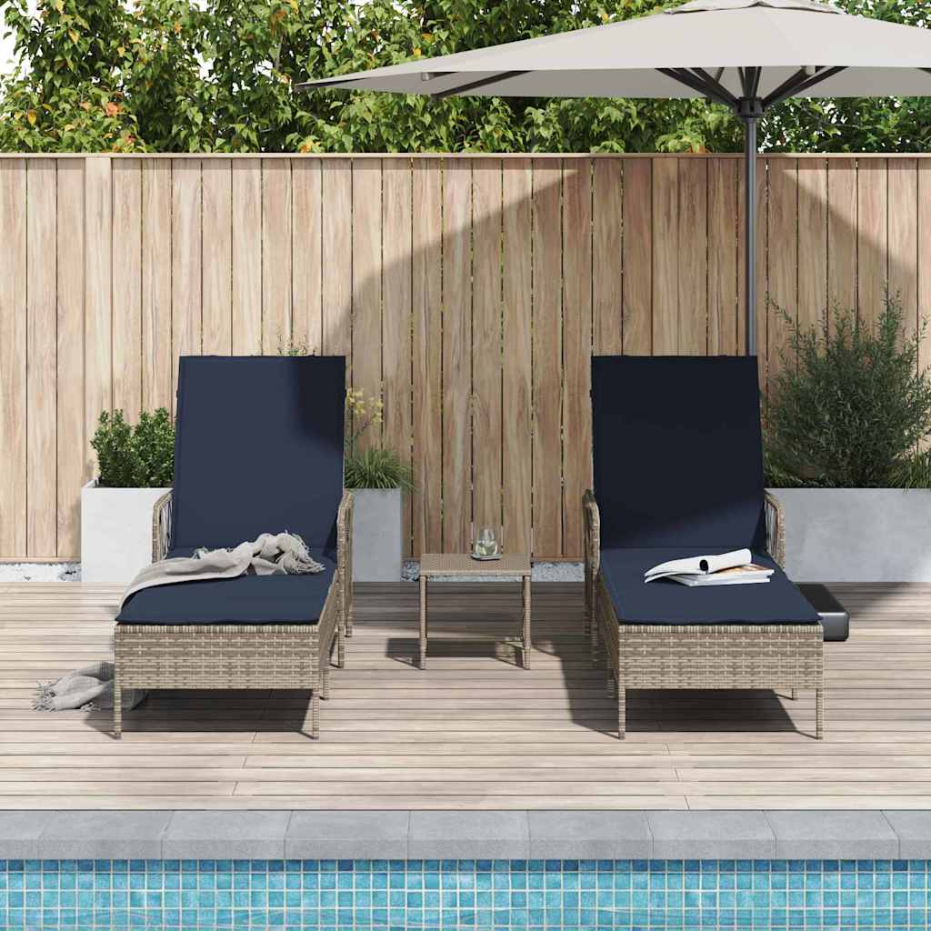 Solstol 3 pcs Grå og Marineblå 200 x 55 x 92 cm polyrattan