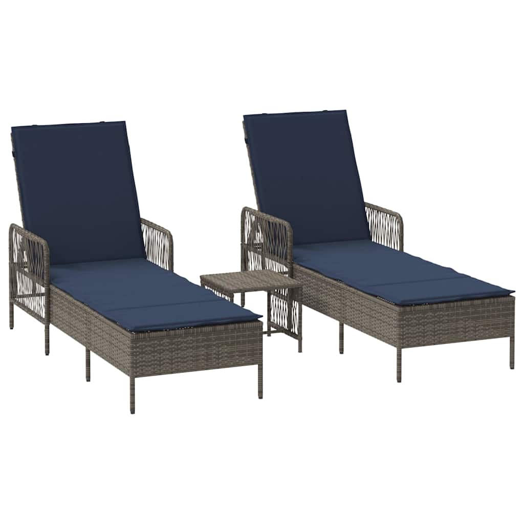 Solstol 3 pcs Grå og Marineblå 200 x 55 x 92 cm polyrattan