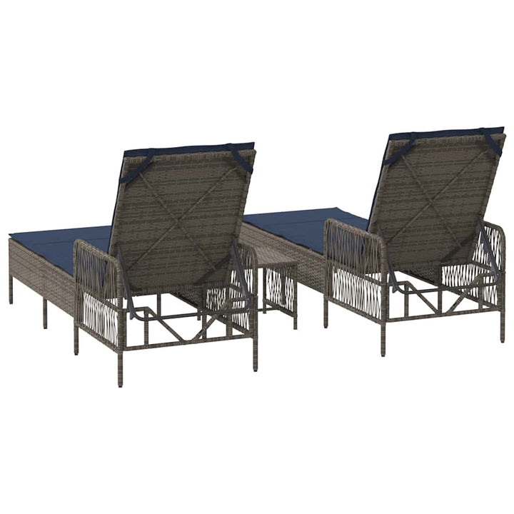 Solstol 3 pcs Grå og Marineblå 200 x 55 x 92 cm polyrattan