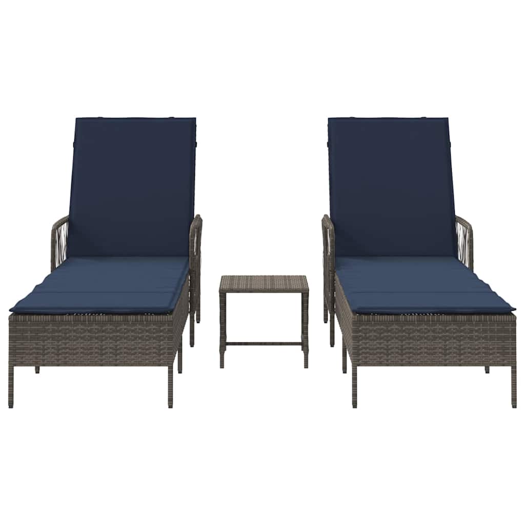 Solstol 3 pcs Grå og Marineblå 200 x 55 x 92 cm polyrattan