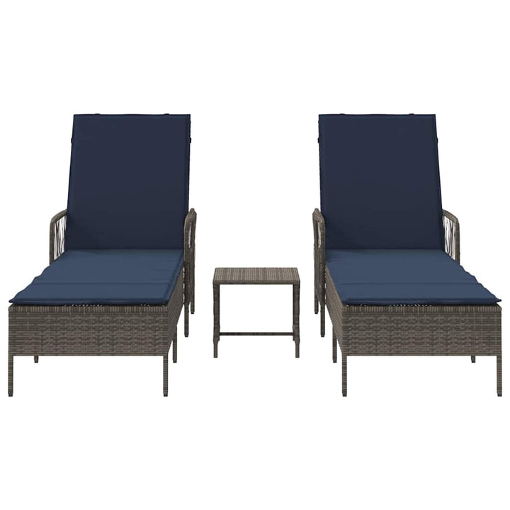 Solstol 3 pcs Grå og Marineblå 200 x 55 x 92 cm polyrattan
