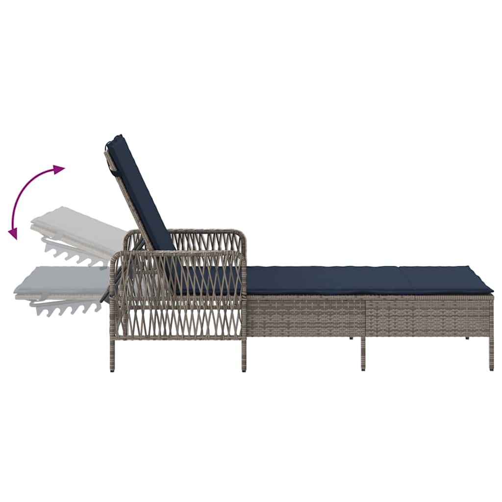 Solstol 3 pcs Grå og Marineblå 200 x 55 x 92 cm polyrattan