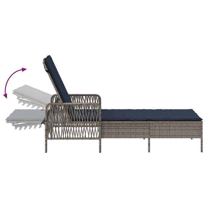 Solstol 3 pcs Grå og Marineblå 200 x 55 x 92 cm polyrattan