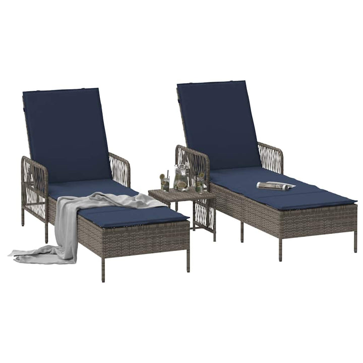 Solstol 3 pcs Grå og Marineblå 200 x 55 x 92 cm polyrattan