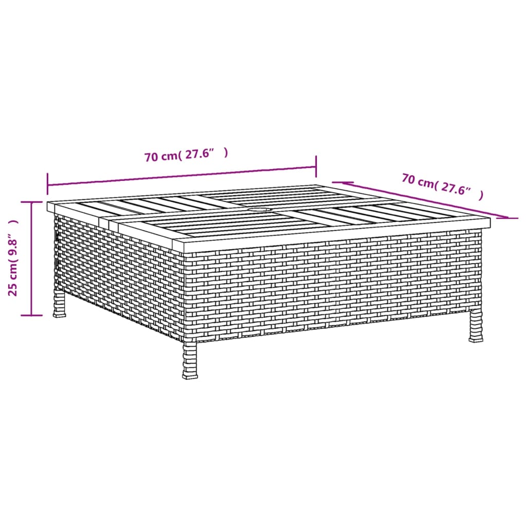 skjuler til parasolfod 70x70x25 cm polyrattan og akacietræ grå