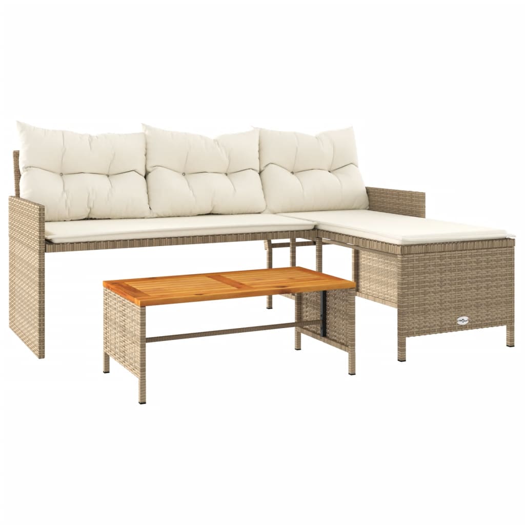 havesofa med bord og hynder L-formet polyrattan beige
