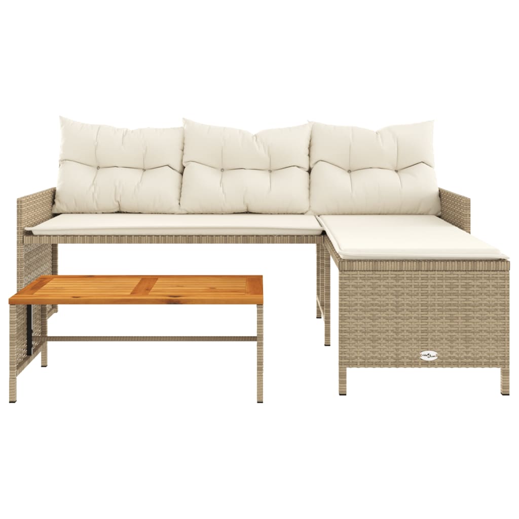 havesofa med bord og hynder L-formet polyrattan beige