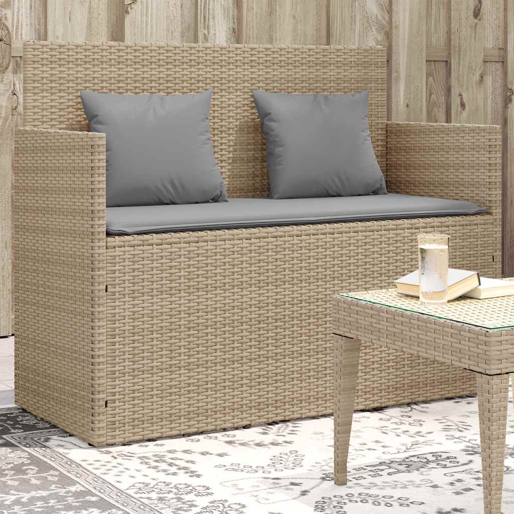 havebænk med hynder polyrattan beige