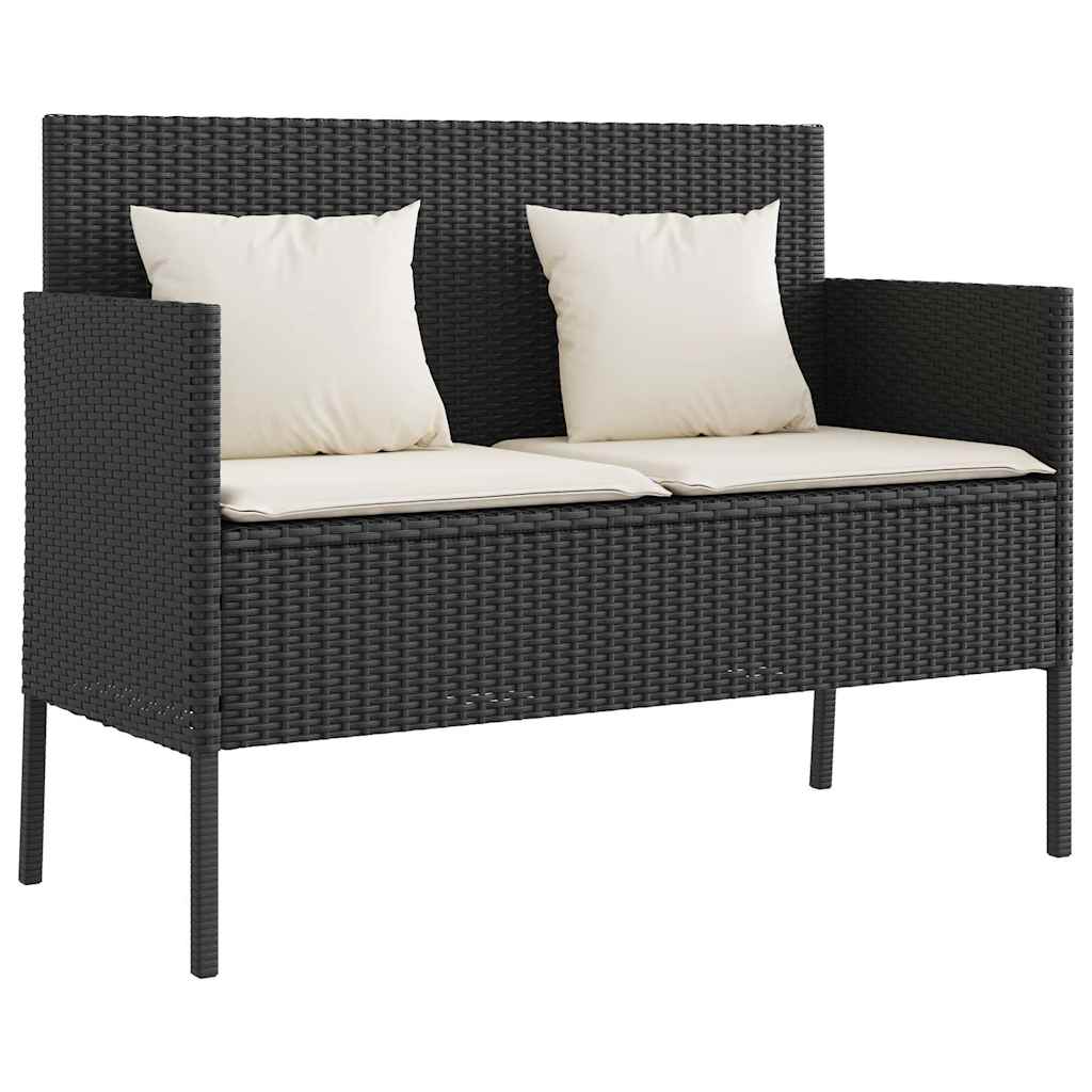havebænk med hynder polyrattan sort