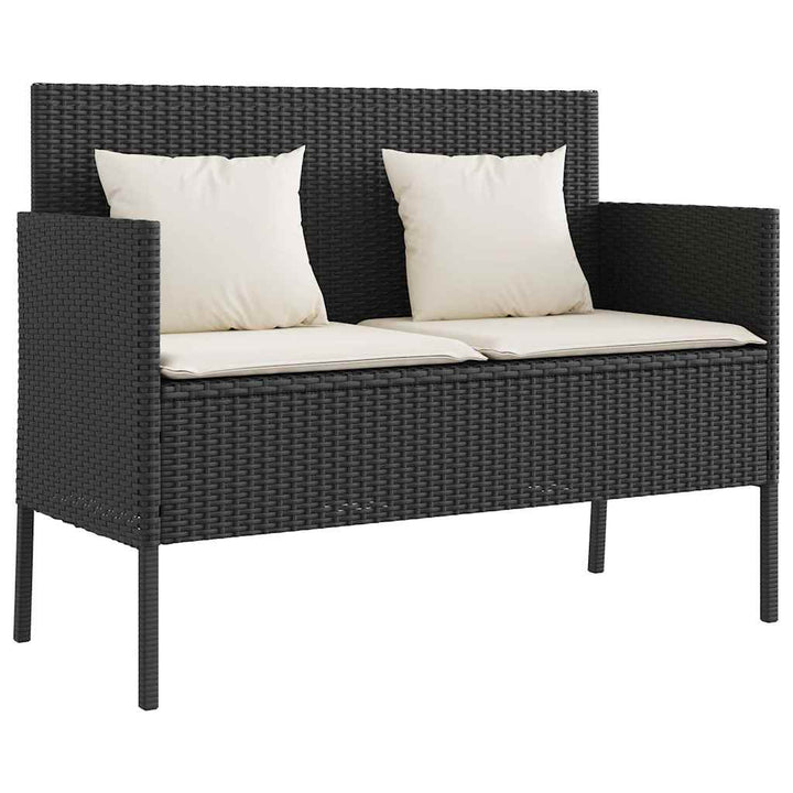 havebænk med hynder polyrattan sort