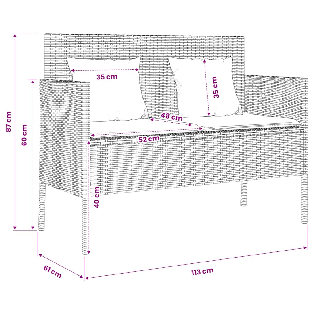 havebænk med hynder polyrattan sort