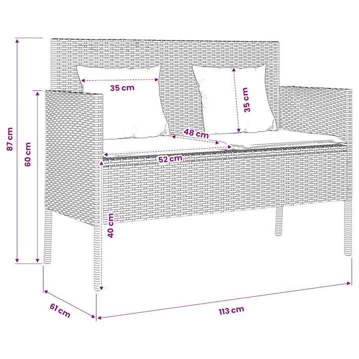 havebænk med hynder polyrattan sort