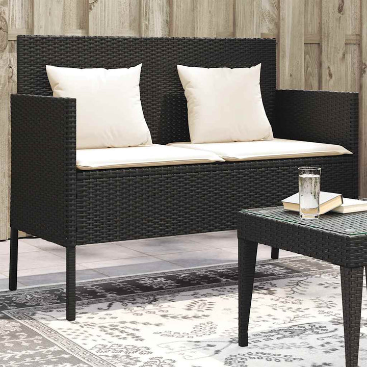 havebænk med hynder polyrattan sort