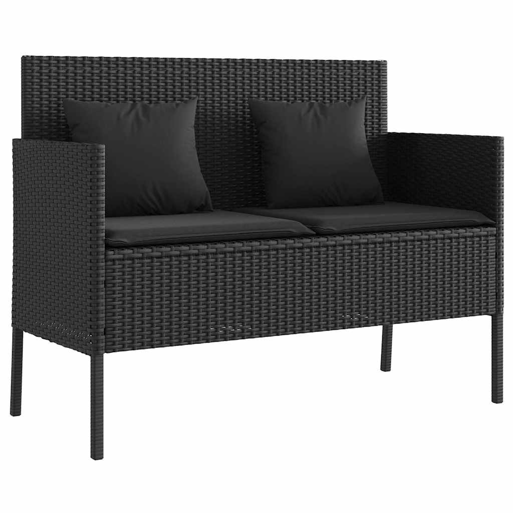 havebænk med hynder polyrattan sort