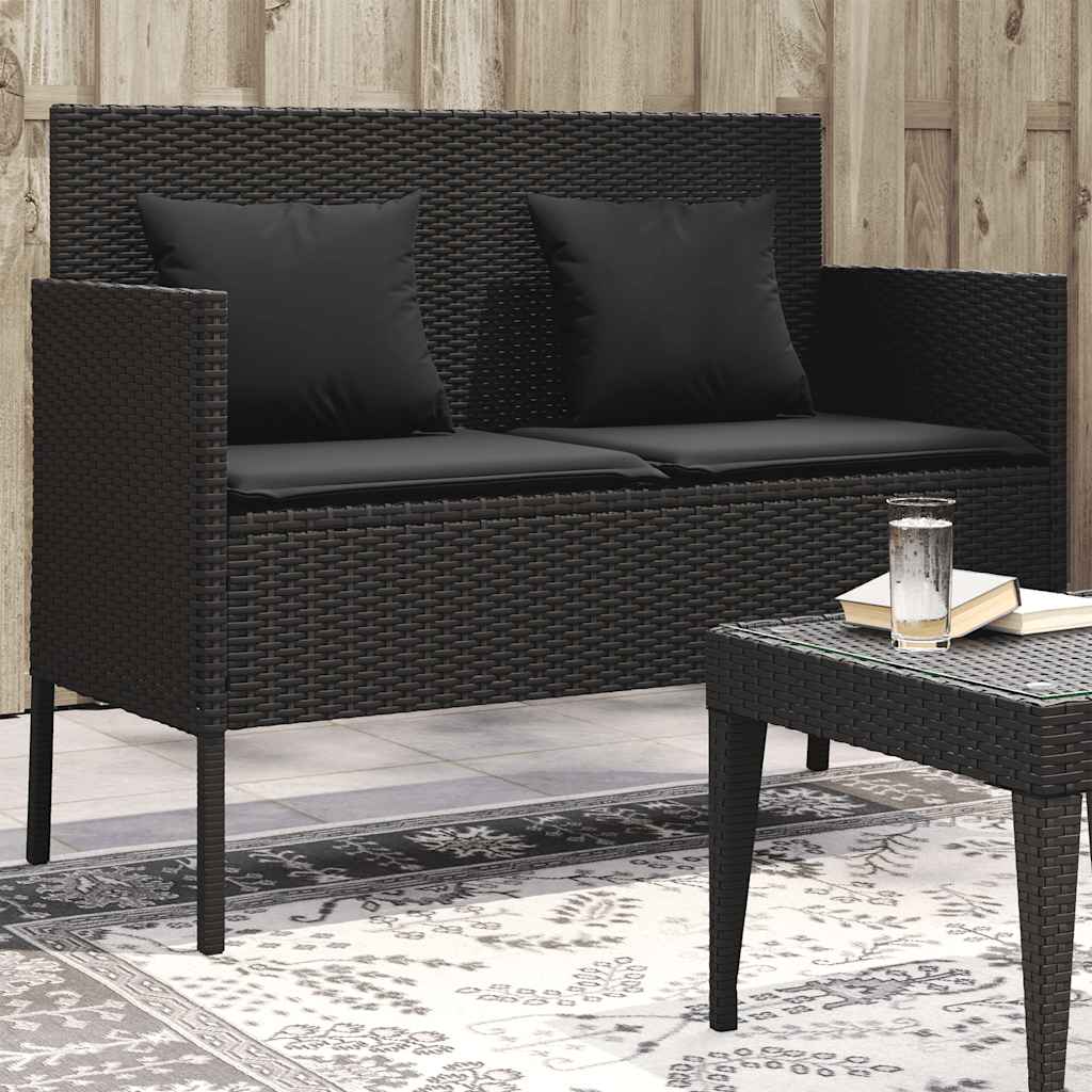 havebænk med hynder polyrattan sort