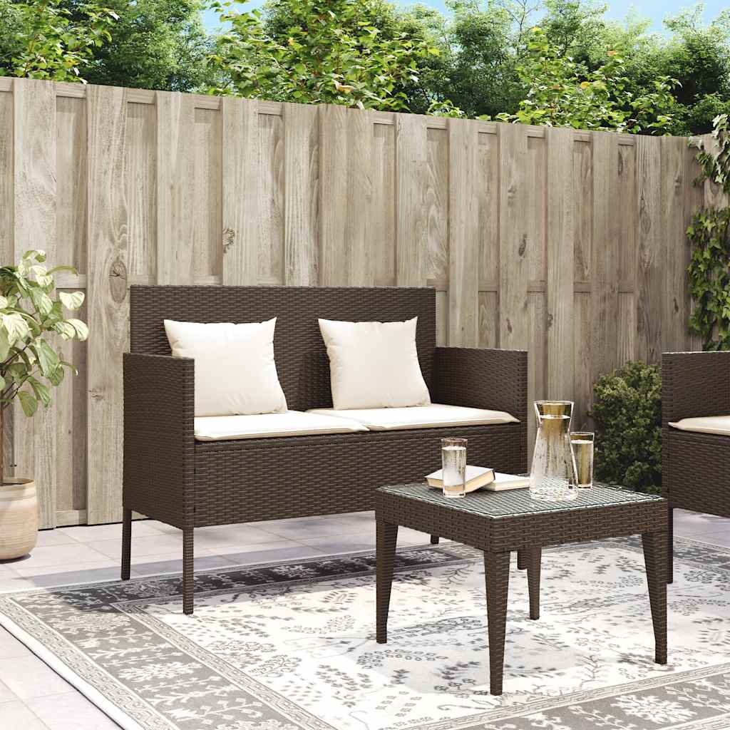 havebænk med hynder polyrattan brun