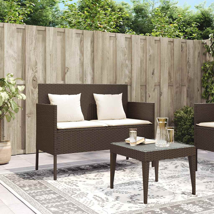 havebænk med hynder polyrattan brun