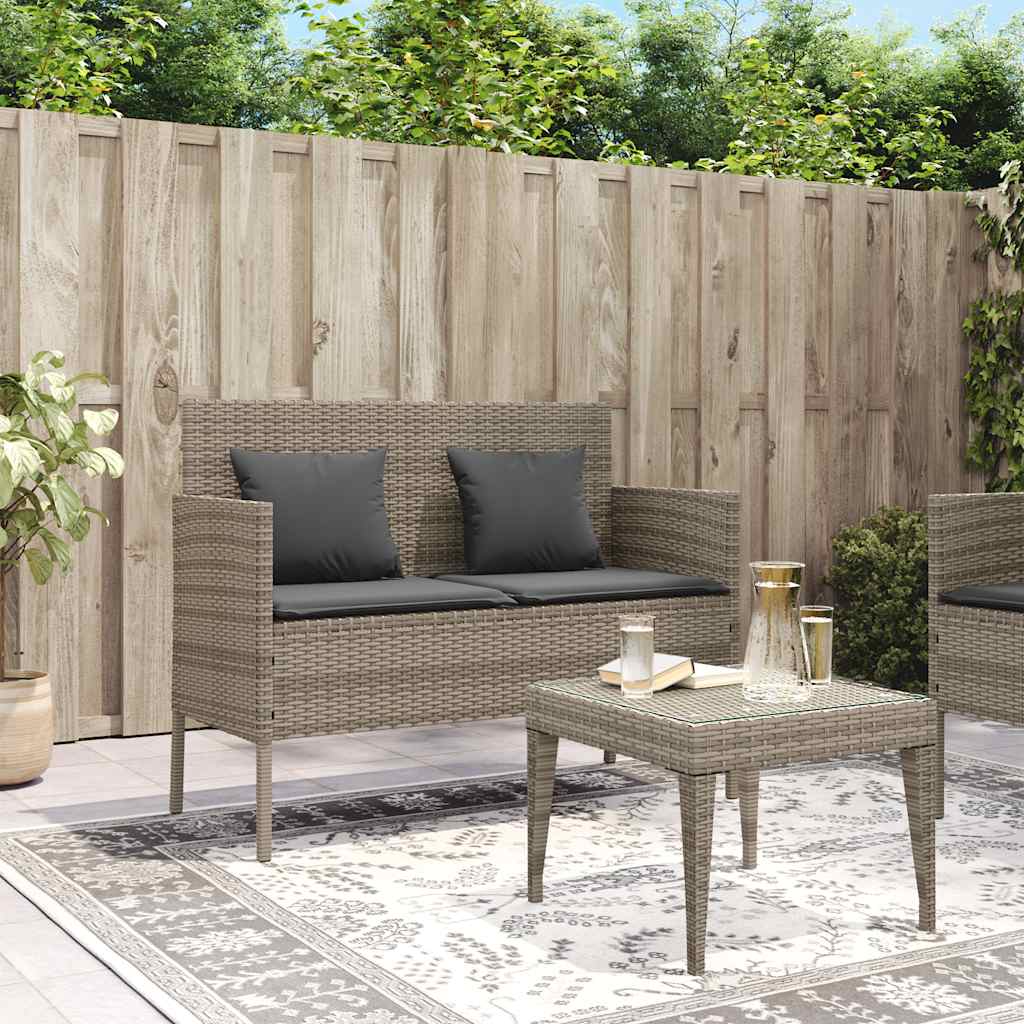 havebænk med hynde polyrattan og akacietræ grå