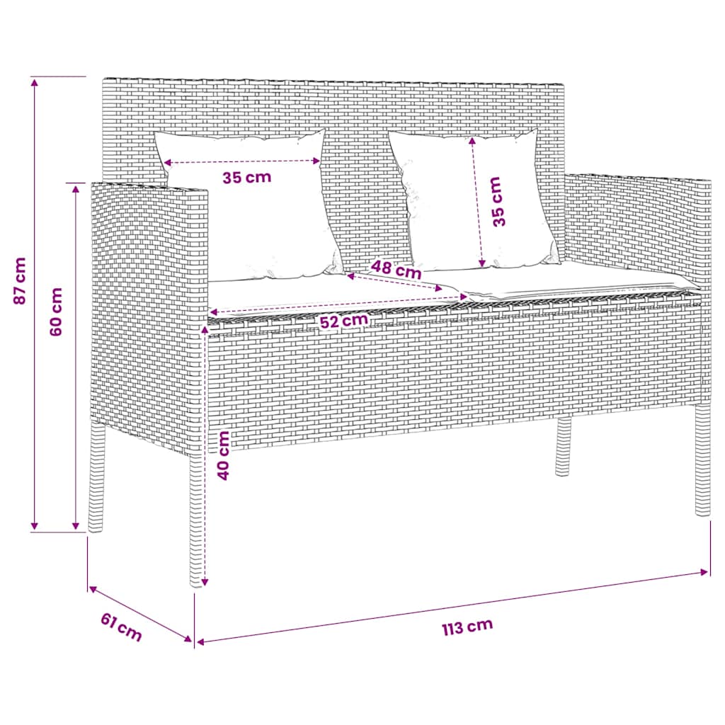 havebænk med hynder polyrattan beige