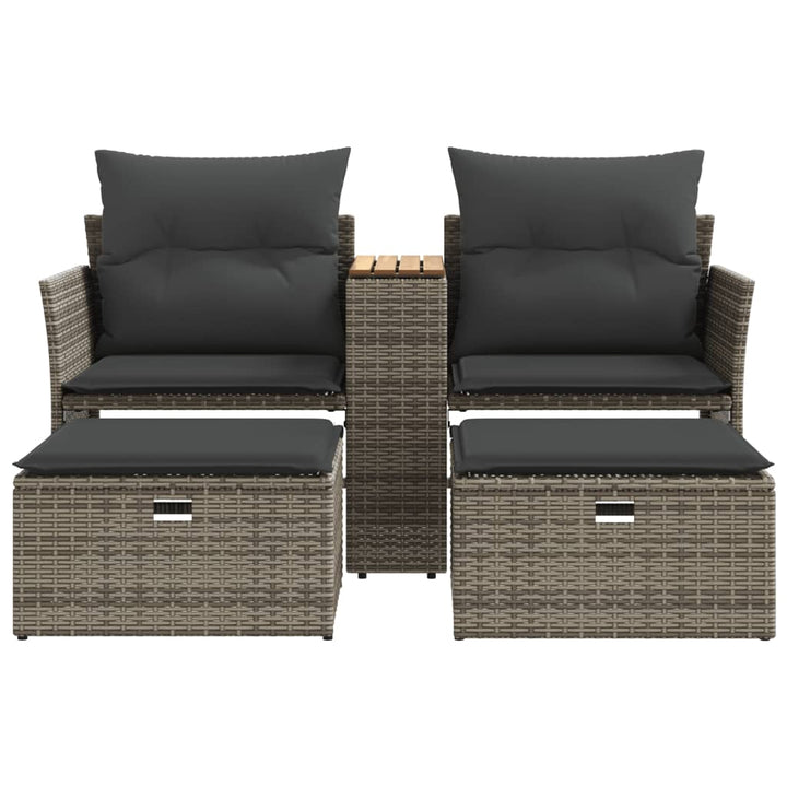 2-personers havesofa med skamler polyrattan grå