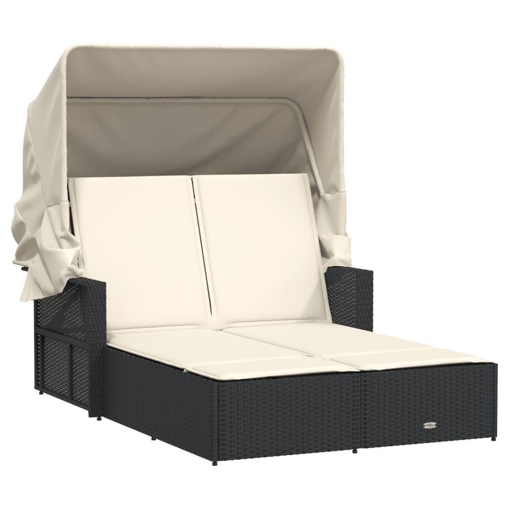 solseng med baldakin og hynder polyrattan sort