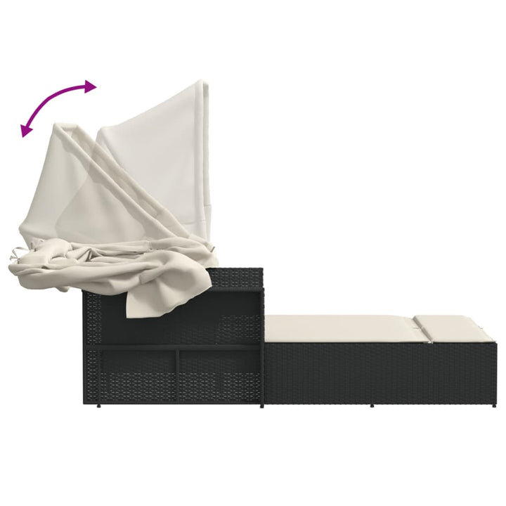 solseng med baldakin og hynder polyrattan sort