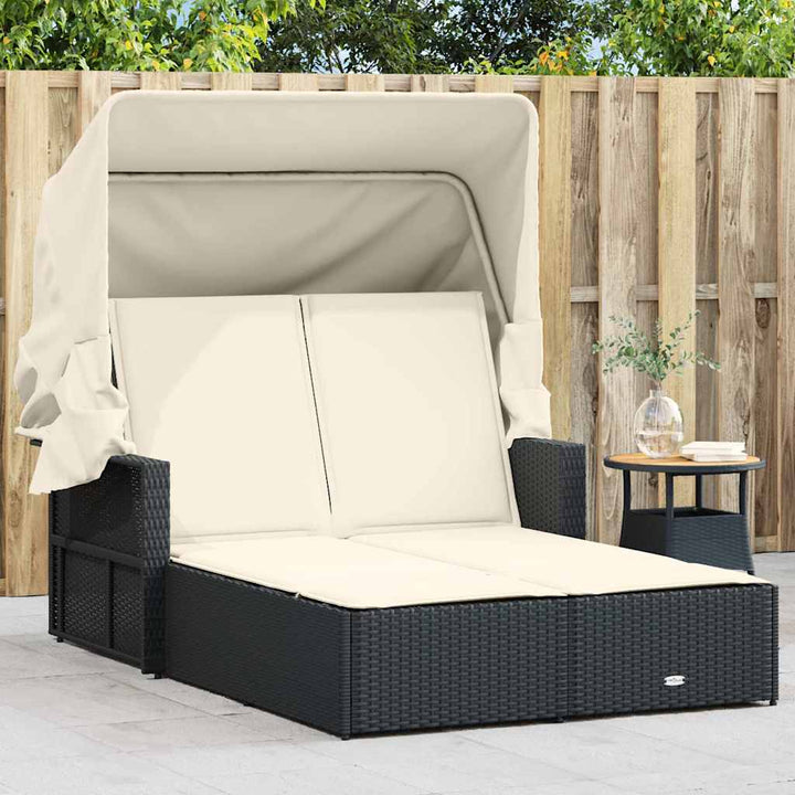 solseng med baldakin og hynder polyrattan sort