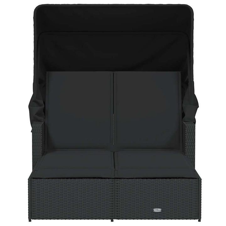 solseng med baldakin og hynder polyrattan sort