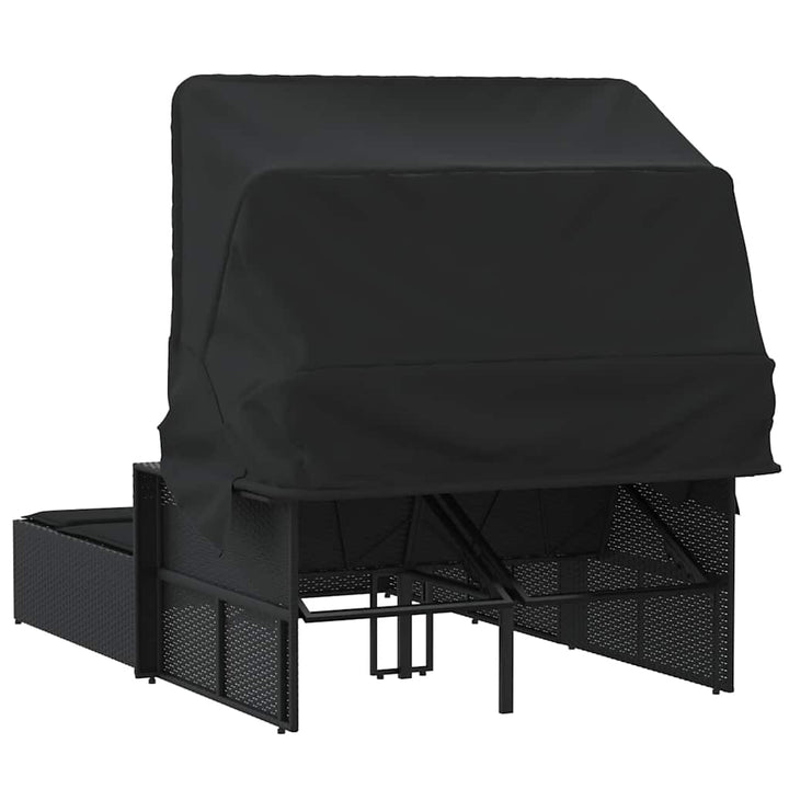 solseng med baldakin og hynder polyrattan sort