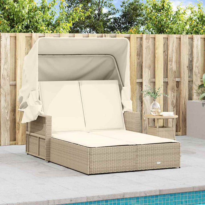 solseng med baldakin og hynder polyrattan beige