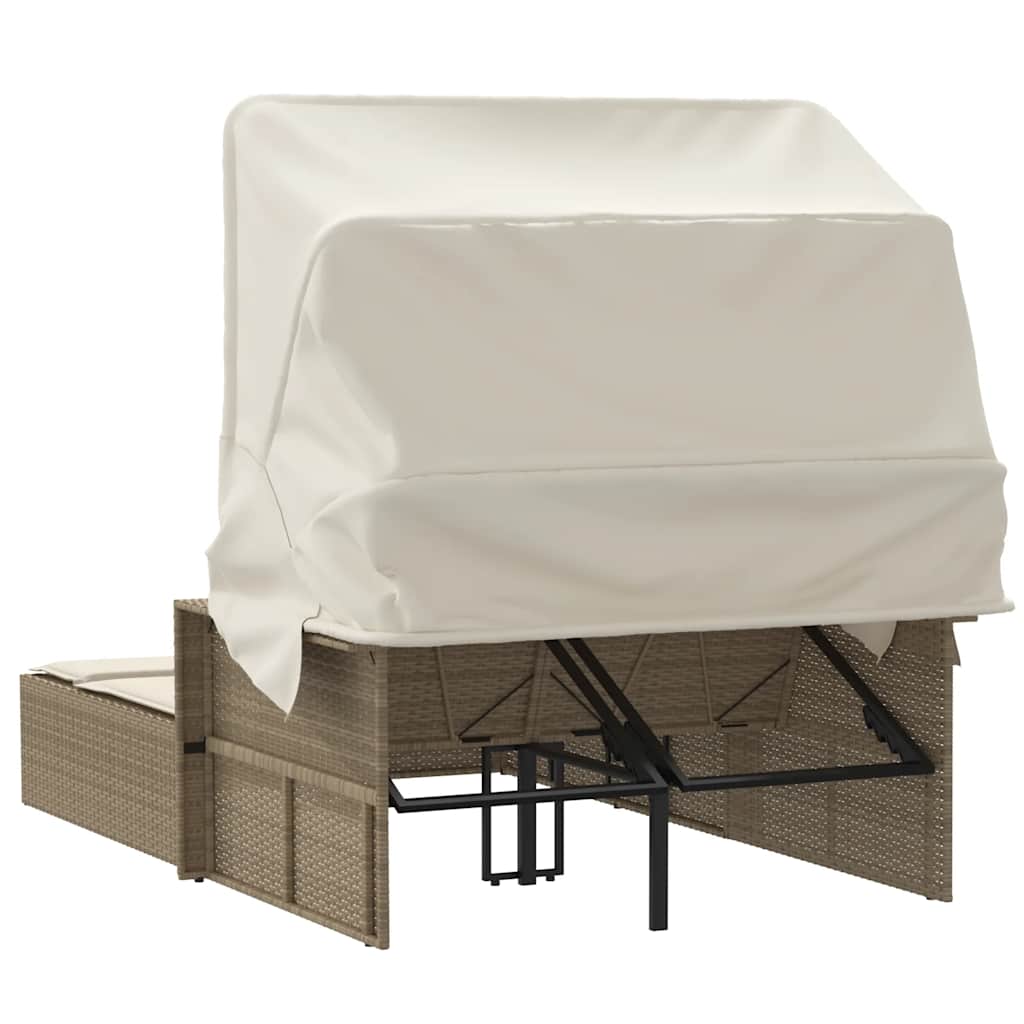 solseng med baldakin og hynder polyrattan beige