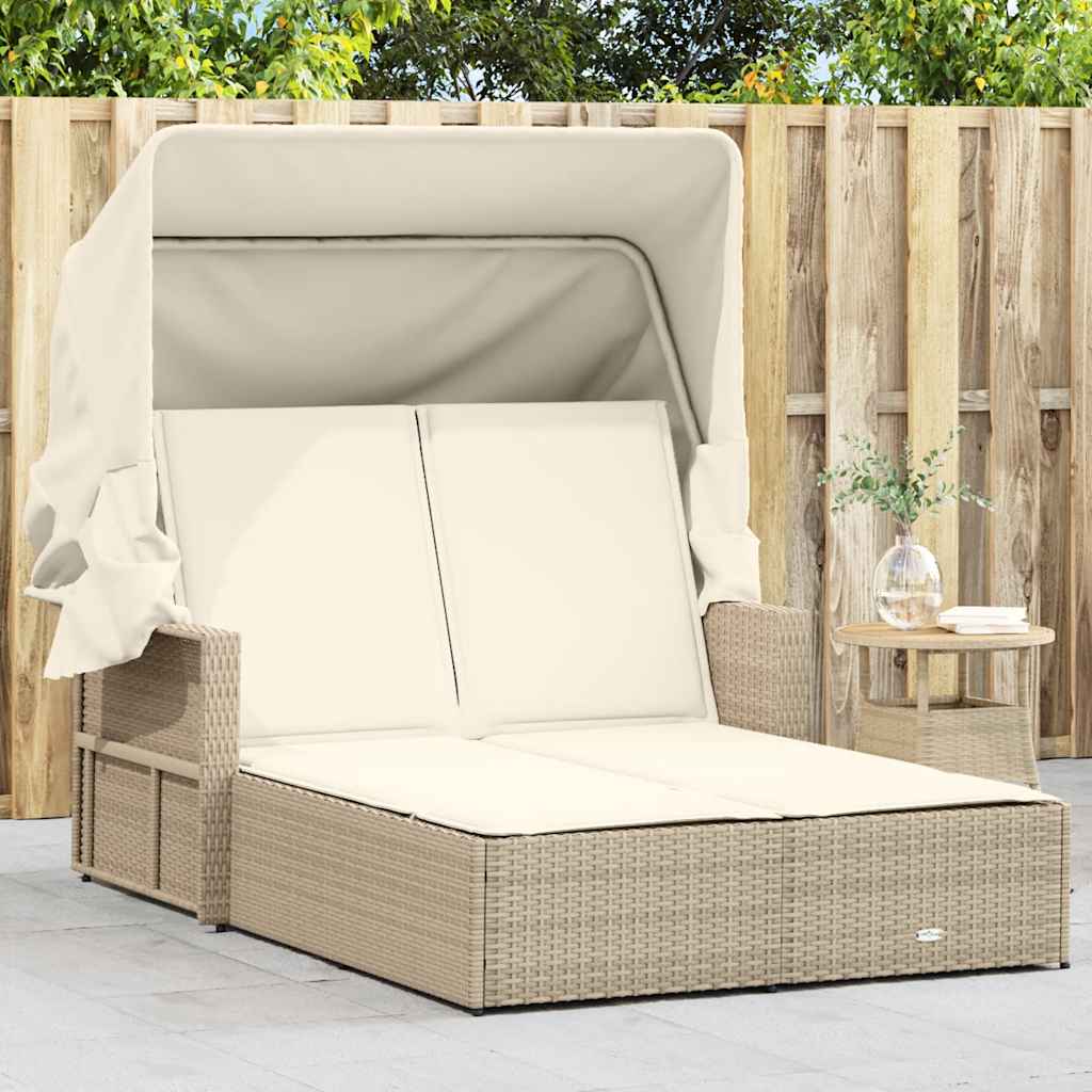 solseng med baldakin og hynder polyrattan beige