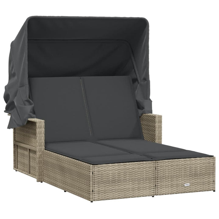 solseng med baldakin og hynder polyrattan lysegrå