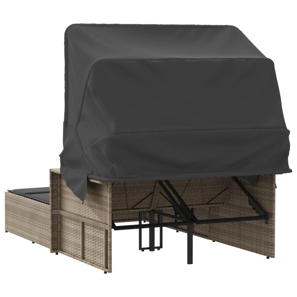 solseng med baldakin og hynder polyrattan lysegrå
