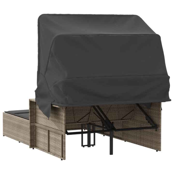 solseng med baldakin og hynder polyrattan lysegrå