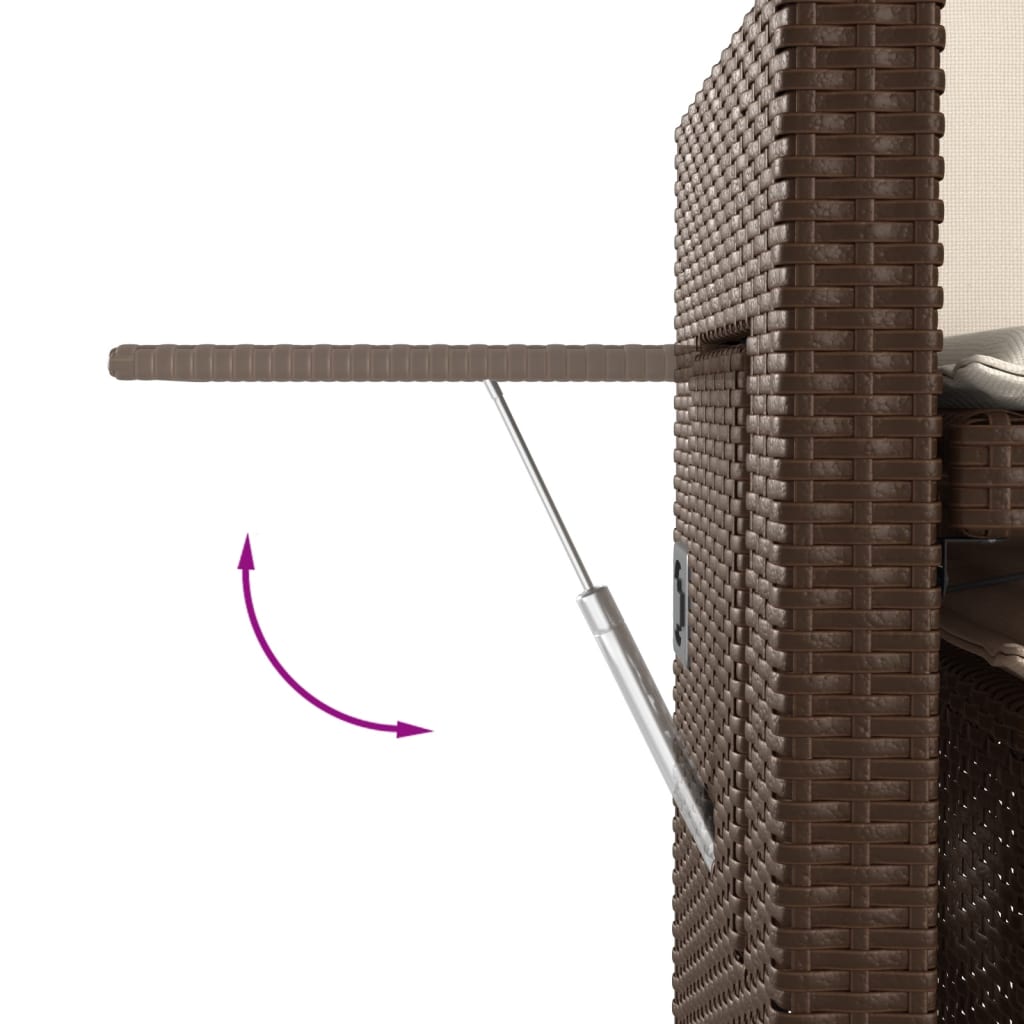 havebænk med hynder og lænefunktion polyrattan brun