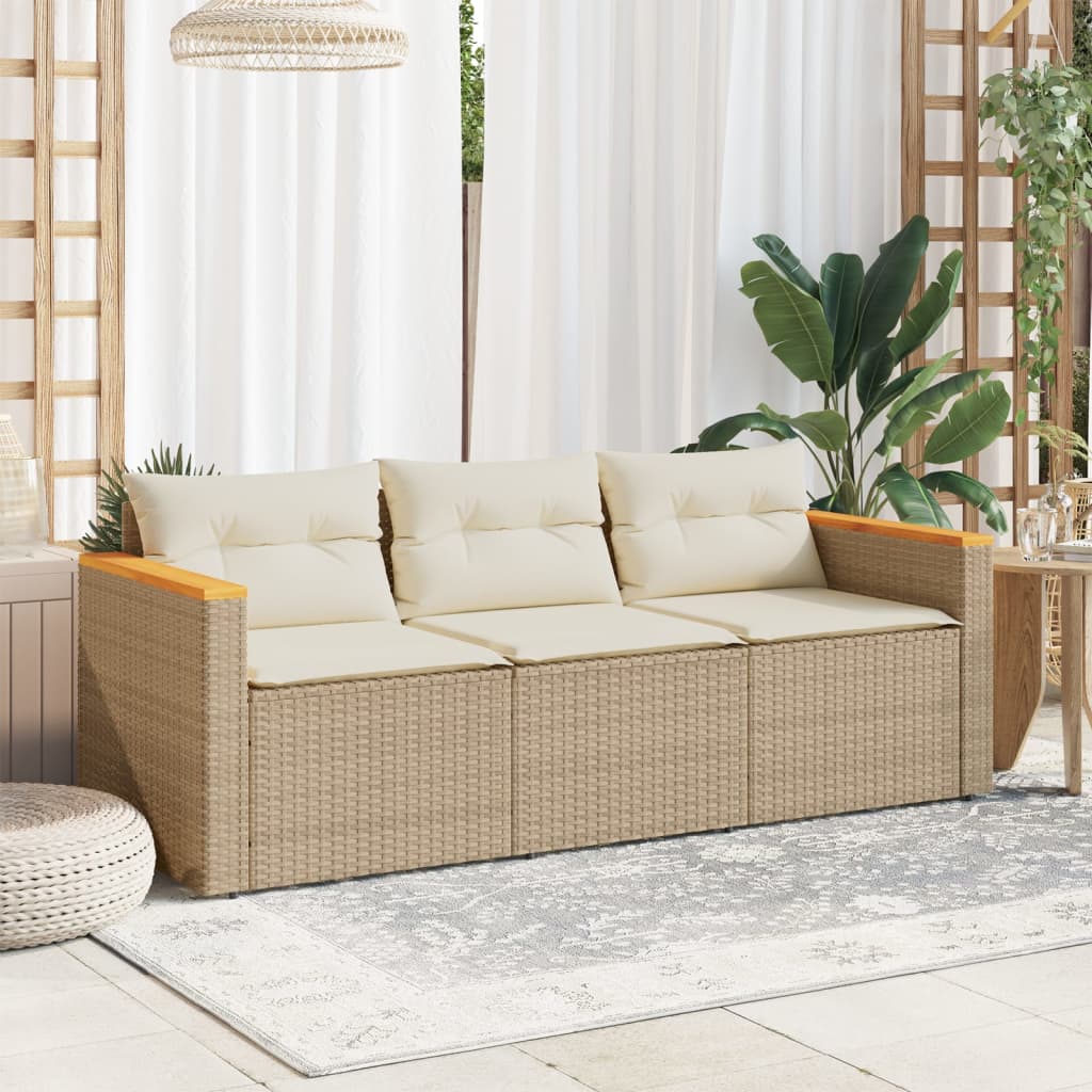 3-personers havesofa med hynder polyrattan beige