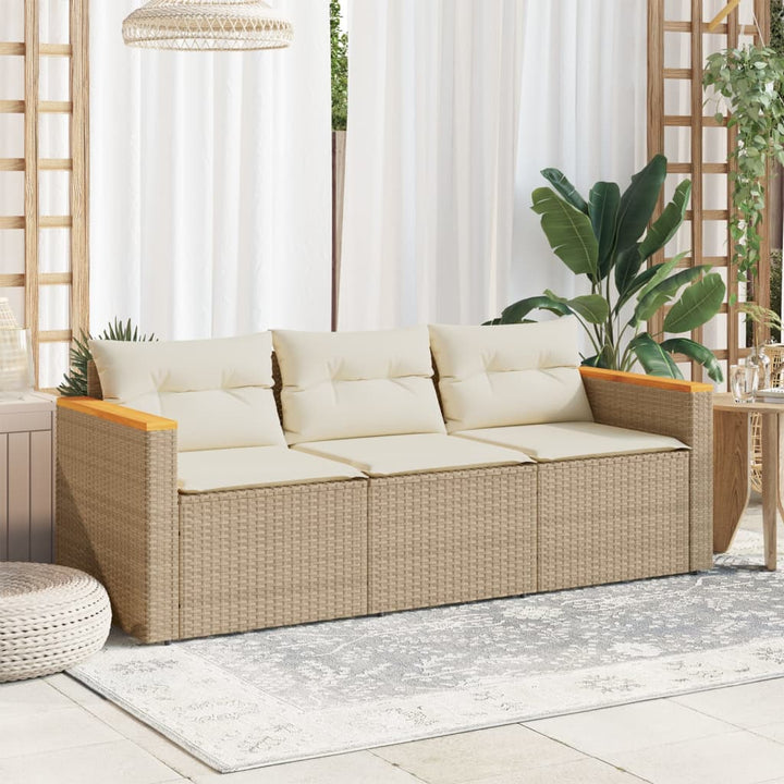 3-personers havesofa med hynder polyrattan beige