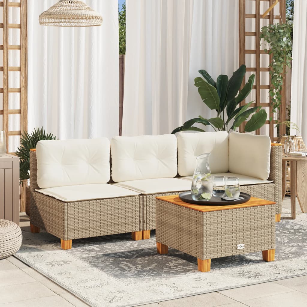 hjørnemodul til havesofa med hynder polyrattan beige