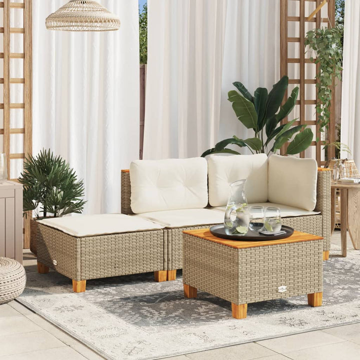 haveskammel med hynde 63,5x56x32 cm polyrattan beige