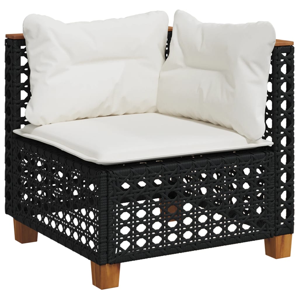 hjørnemodul til havesofa med hynder polyrattan sort