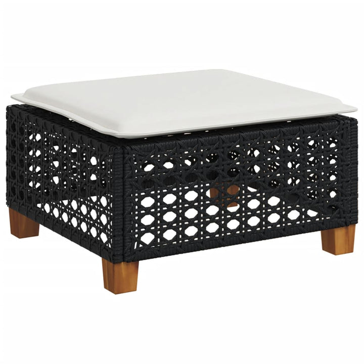 haveskammel med hynde 63,5x56x32 cm polyrattan sort