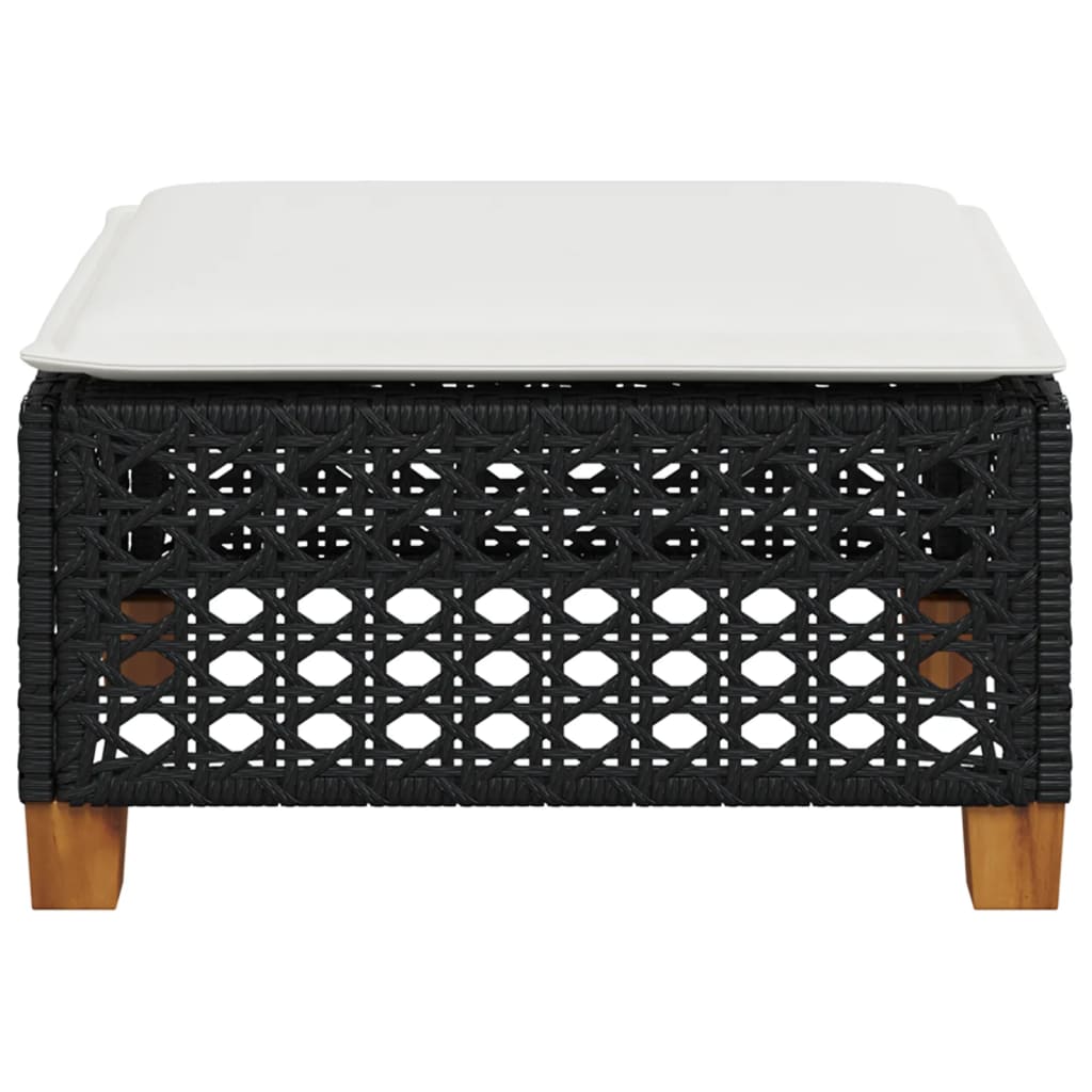 haveskammel med hynde 63,5x56x32 cm polyrattan sort