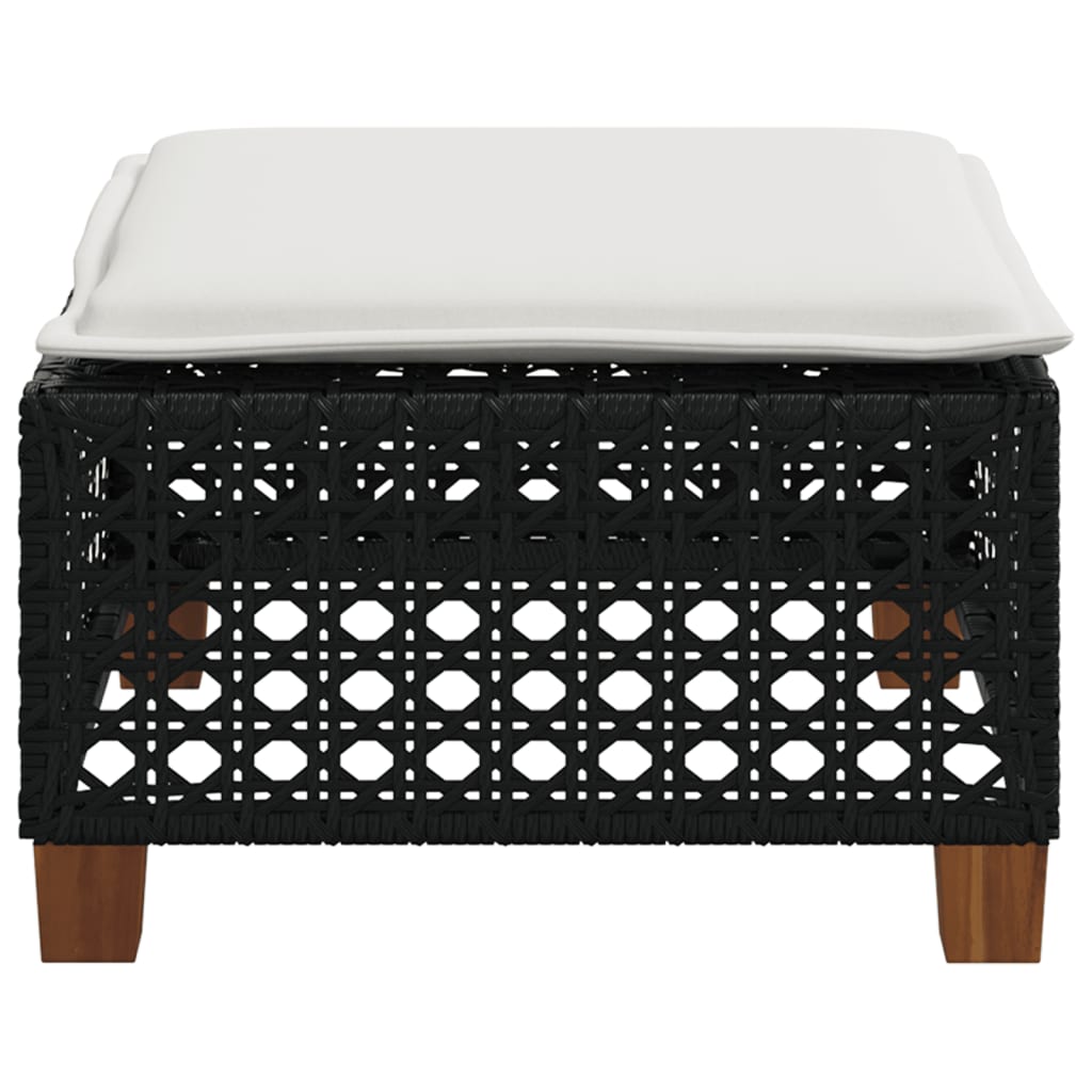 haveskammel med hynde 63,5x56x32 cm polyrattan sort